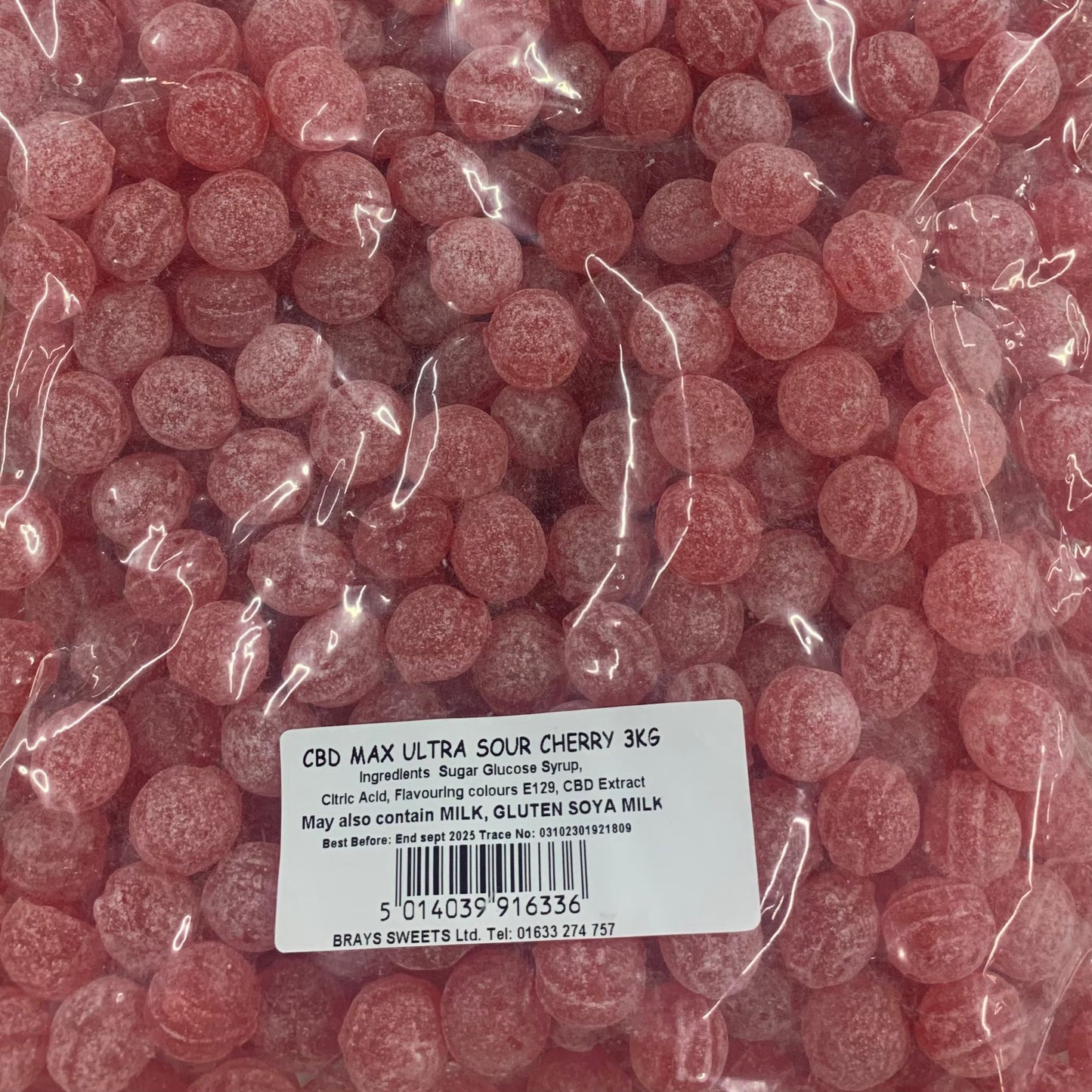 CBD Max Hard Boiled Sweets - Ultrasours Cherry 3kg - Y0183