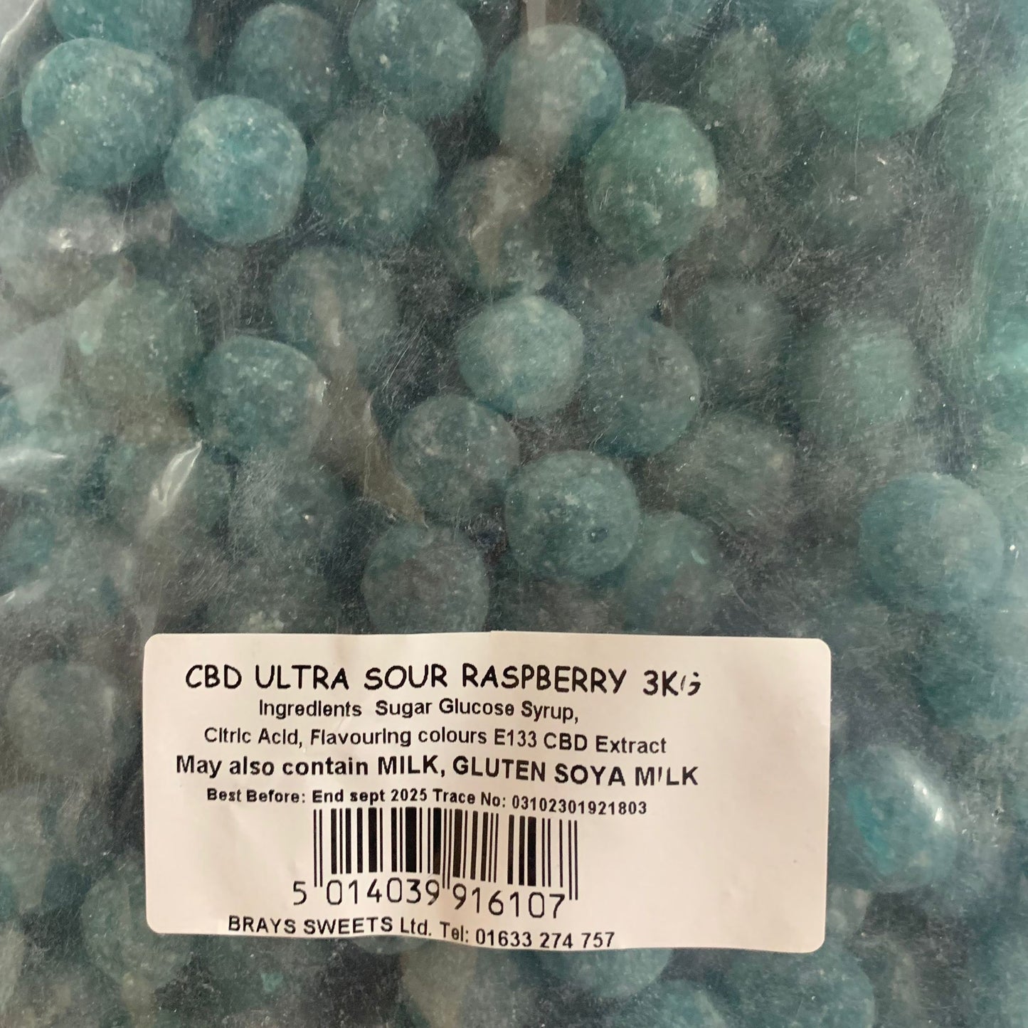 CBD Standard Hard Boiled Sweets - Ultra Sour Raspberry 3kg - Y0662