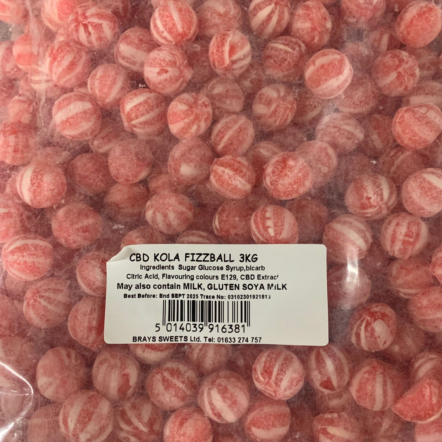 CBD Standard Hard Boiled Sweets - Kola Fizz Balls 3kg - Y0657