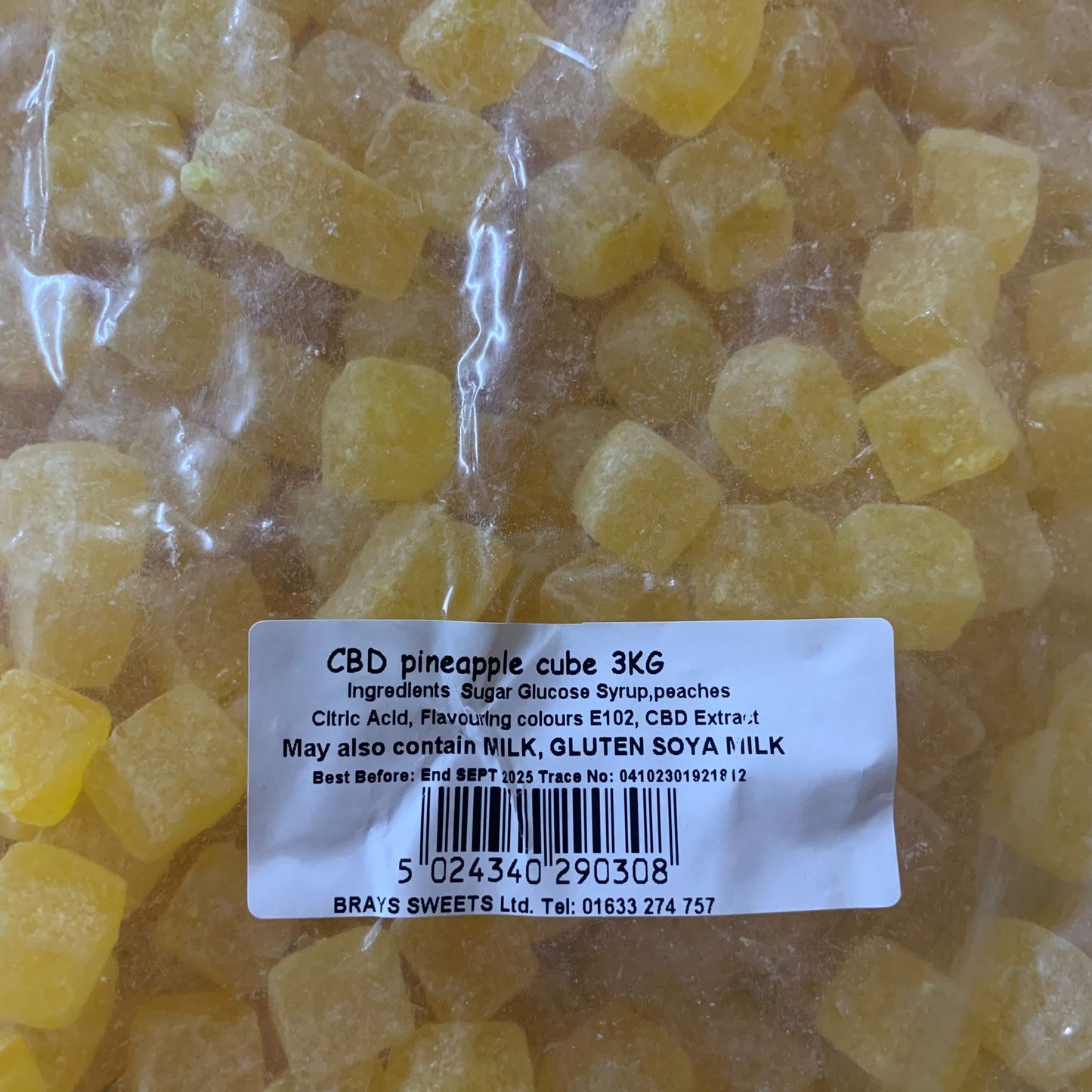 CBD Standard Hard Boiled Sweets - Pineapple Cubes 3kg - Y0663