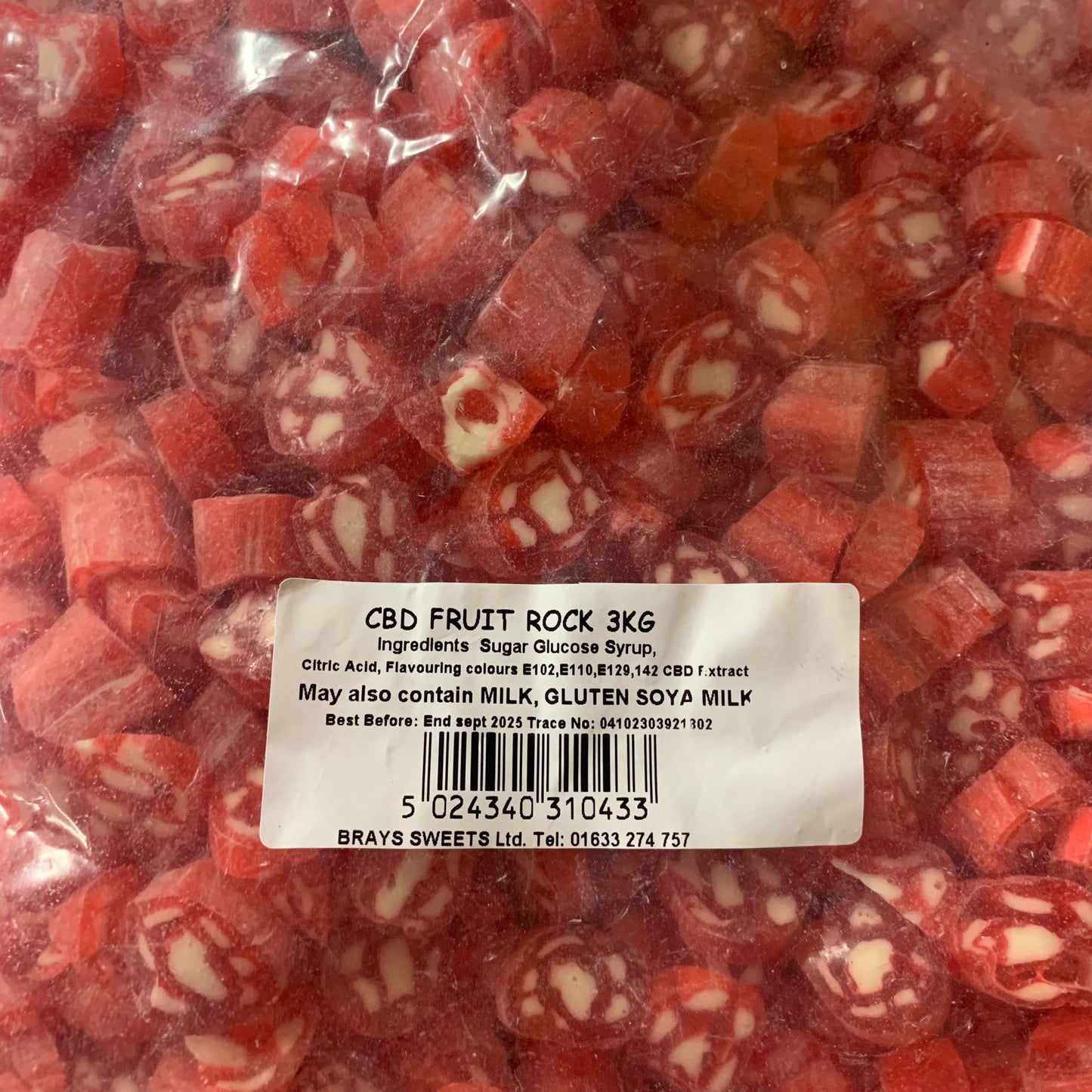 CBD Standard Hard Boiled Sweets - Fruit Rock 3kg - Y0666