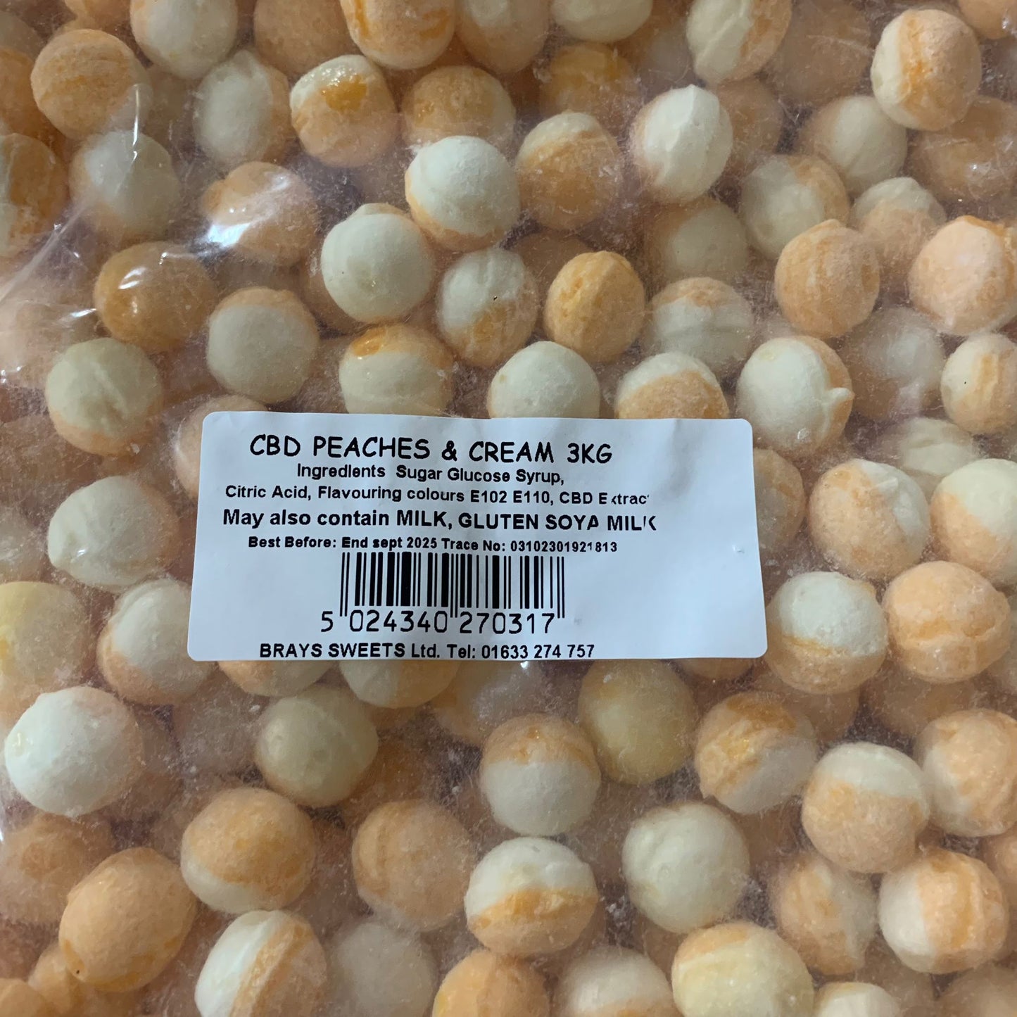 CBD Standard Hard Boiled Sweets - Peaches & Cream 3kg - Y0659
