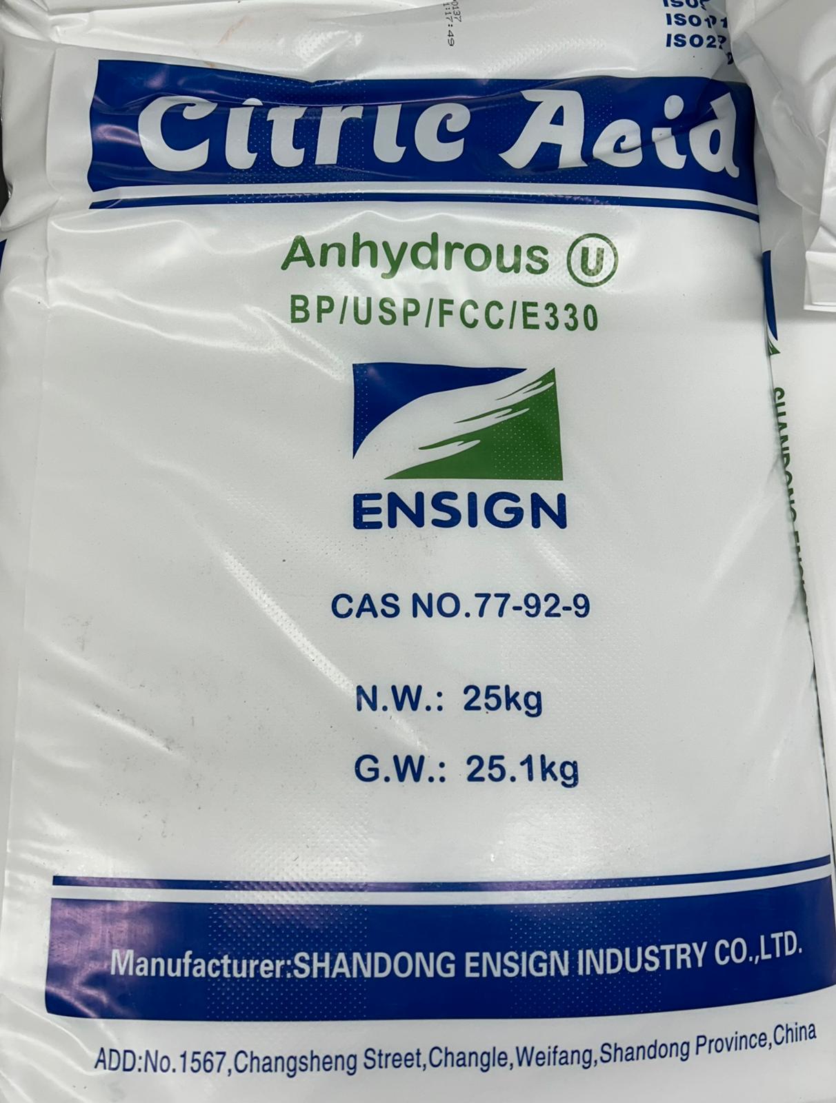 Anhydrous Citric Acid 25kg - Y0532