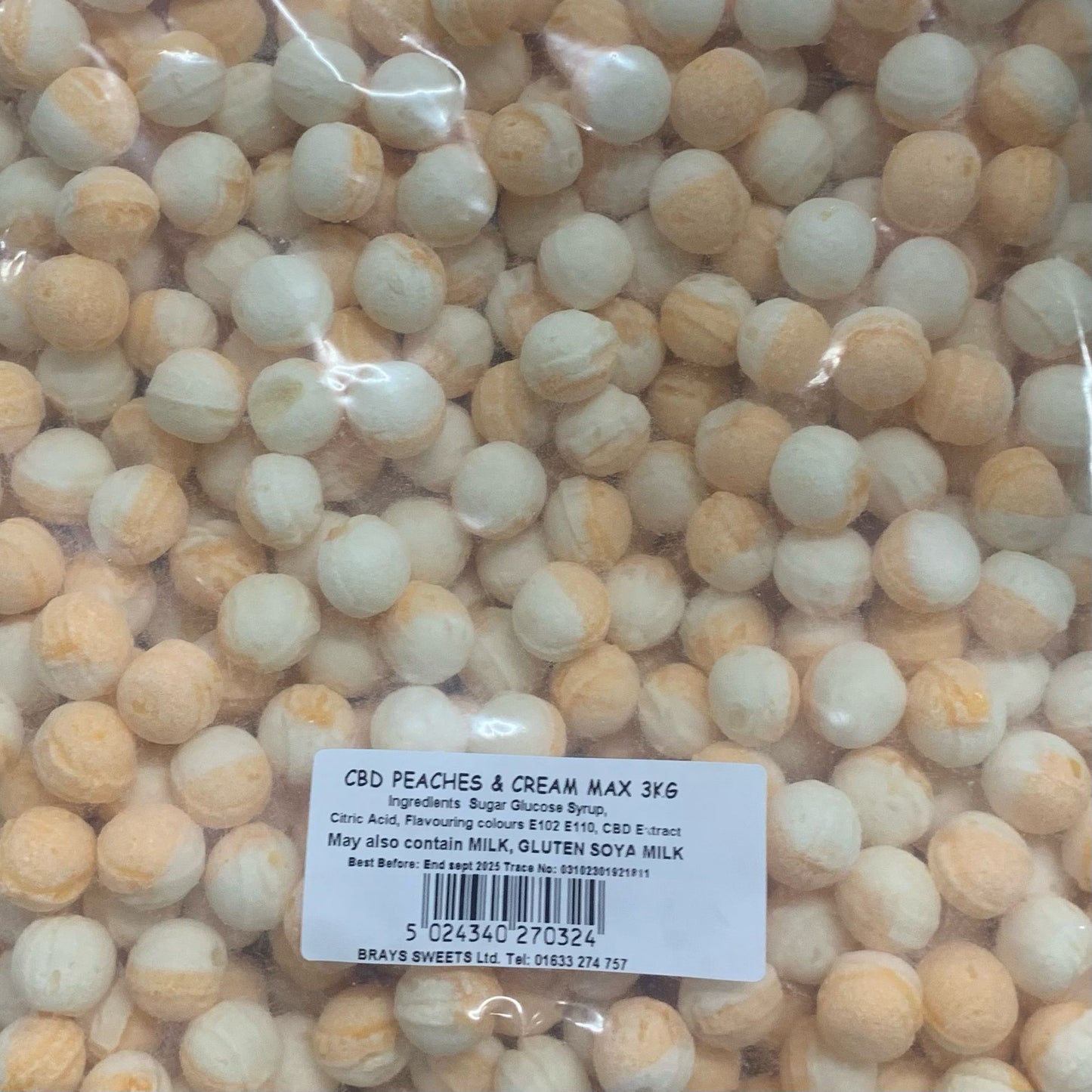 CBD Max Hard Boiled Sweets - Peaches & Cream 3kg - Y0163